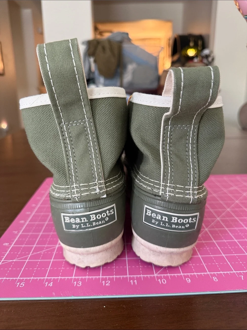 L.L. Bean Olive Green and White Women's Winter Duck Boots with Orange Laces
